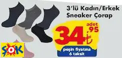 Sneaker Çorap Kadın/Erkek 3'Lü