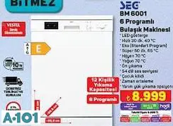 Seg BM 6001 6 Programlı Bulaşık Makinesi