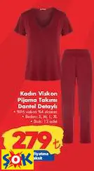 Kadın Viskon Pijama Takımı Dantel Detaylı