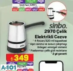 Sinbo 2970 Çelik Elektrikli Cezve