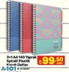 3+1 A4 140 Yaprak Spiralli Plastik Kapak Defter