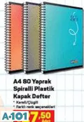 A4 80 Yaprak Spiralli Plastik Kapak Kareli/Çizgili Defter