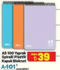 A5 100 Yaprak Spiralli Plastik Kapak Kareli/Çizgili Bloknot