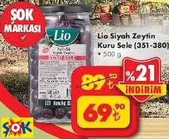 Lio Siyah Zeytin Kuru Sele (351-380) 500 G