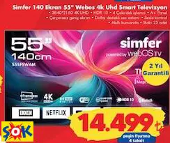 Simfer 140 Ekran 55 İnç Webos 4K UHD Smart Televizyon Akıllı Tv