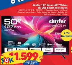 Simfer 127 Ekran 50 İnç Webos 4K UHD Smart Televizyon Akıllı Tv