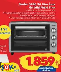 Simfer 3426 34 Litre İnox Gri Midi/Mini Fırın