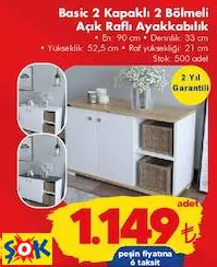 Basic 2 Kapaklı 2 Bölmeli Açık Raflı Ayakkabılık