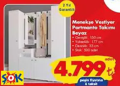 Menekşe Vestiyer Portmanto Takımı Beyaz