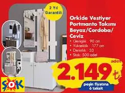 Orkide Vestiyer Portmanto Takımı Beyaz/Cordoba/Ceviz