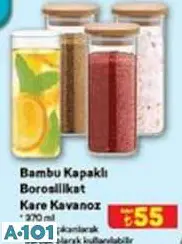 Bambu Kapaklı Borosilikat Kare Kavanoz 370 Ml