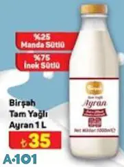 Birşah Tam Yağlı Ayran 1 L %25 Manda Sütü %75 İnek Sütlü