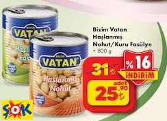 Bizim Vatan Haşlanmış Nohut/Kuru Fasülye 800 G