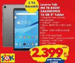 Lenova Tab M8 TB-8505F ZA620039US 16 GB 8 İnç Tablet