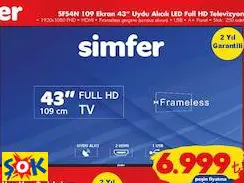 Simfer SFS4N 109 Ekran 43 İnç Uydu Alıcılı Led Full HD Televizyon