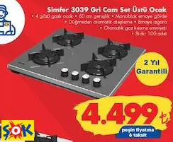 Simfer 3039 Gri Cam Set Üstü Ocak