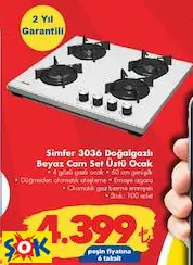 Simfer 3036 Doğalgazlı Beyaz Cam Set Üstü Ocak