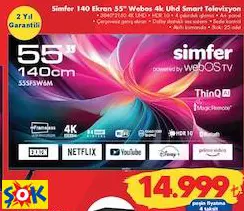 Simfer 55SFSW6M 140 Ekran 55 İnç Webos 4K UHD Smart Televizyon Akıllı TV