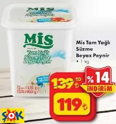 Mis Tam Yağlı Süzme Beyaz Peynir 1 Kg