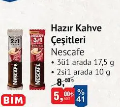 Nescafe Hazır Kahve 3'ü1 17.5 g/2'si110 g Çeşitleri