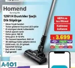 Homend 1261H Dustrider Şarjlı Dik Süpürge