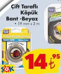 Boss Tape Çift Taraflı Köpük Bant Beyaz 19Mm X2 Cm