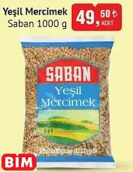 Saban Yeşil Mercimek 1000 G