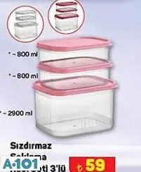 Sızdırmaz Saklama Kabı Seti 3'lü 800+800+2900 ml