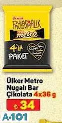 Ülker Metro Nugalı Bar Çikolata 4x36 g