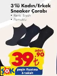 3'lü Kadın/Erkek Sneaker Çorabı