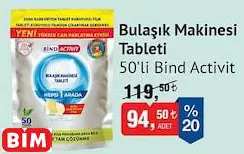 Bind Activit Bulaşık Makinesi Tableti 50'Li