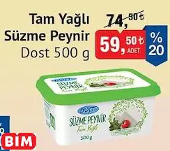 Dost Tam Yağlı Süzme Peynir 500 G