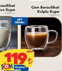 Cam Borosilikat Kulplu Kupa 250 Ml