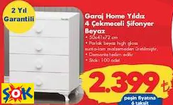 Garaj Home Yıldız 4 Çekmeceli Şifonyer Beyaz