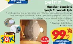 Petrix Hareket Sensörlü Şarjlı Yuvarlak Işık