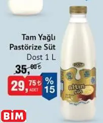 Dost Tam Yağlı Pastörize Süt 1 L