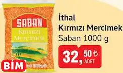 Saban İthal Kırmızı Mercimek 1000 G