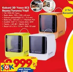 Kokoni 3 D Yazıcı EC2 Beyaz/Turuncu/Yeşil