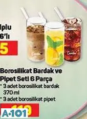 Borosilikat Bardak Ve Pipet Seti 6 Parça