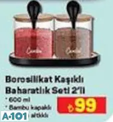 Borosilikat Kaşıklı Baharatlı Seti 2'Li 600 Ml