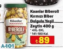 Kaanlar Biberoli Kırmızı Biber Dolgulu Yeşil Zeytin 400 G