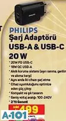 Philips Şarj Adaptörü USB-A & USC-C 20 W