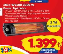 Raks Mika W2500 2300 W Duvar Tipi Isıtıcı