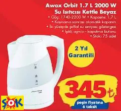 Awox Orbit 1.7 L 2000 W Su Isıtıcısı Kettle Beyaz