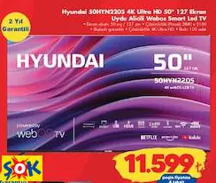 Hyundai 50HYN2205 4K Ultra HD 50 İnç 127 Ekran Uydu Alıcılı Webos Smart Led Tv Akıllı Televizyon