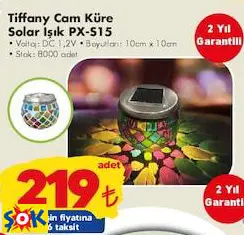 Petrix Tiffany Cam Küre Solar Işık PX-S15