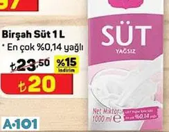 Birşah Yağsız Süt 1 L