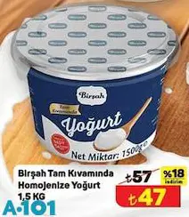 Birşah Tam Kıvamında Homojenize Yoğurt 1,5 Kg