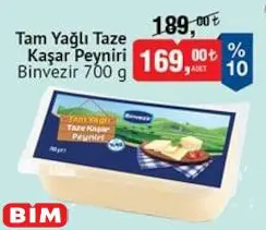 Binvezir Tam Yağlı Taze Kaşar Peyniri 700 G