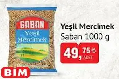 Saban Yeşil Mercimek 1000 G